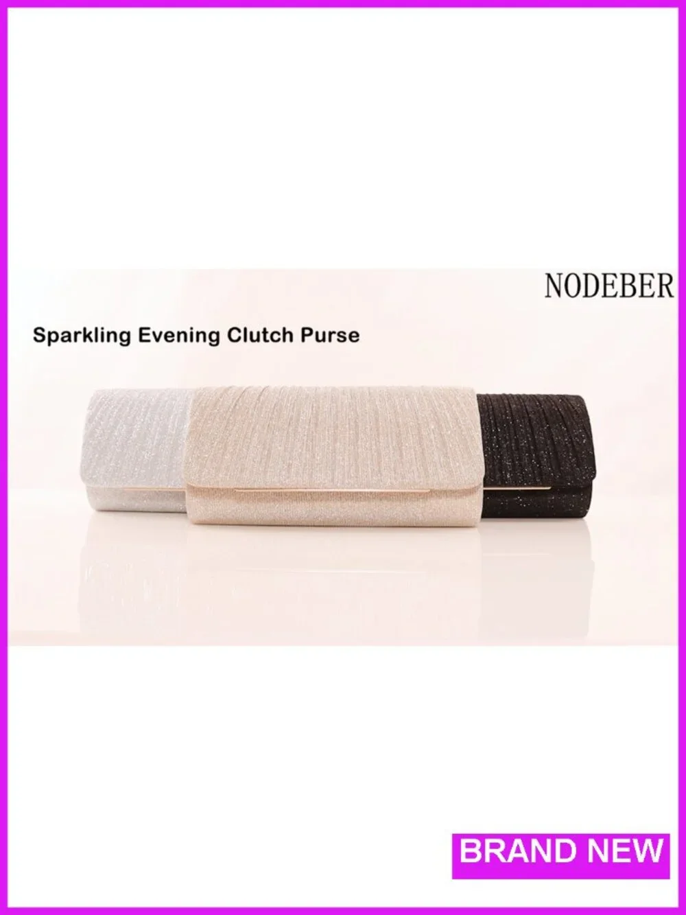 Women's Sparkling Evening Clutch Purse with Detachable Chain Strap, Glitter